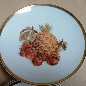 Vintage PMR Bavaria Jaeger& Co Porcelain Strawberry & Pineapple Gold Trim Plate.